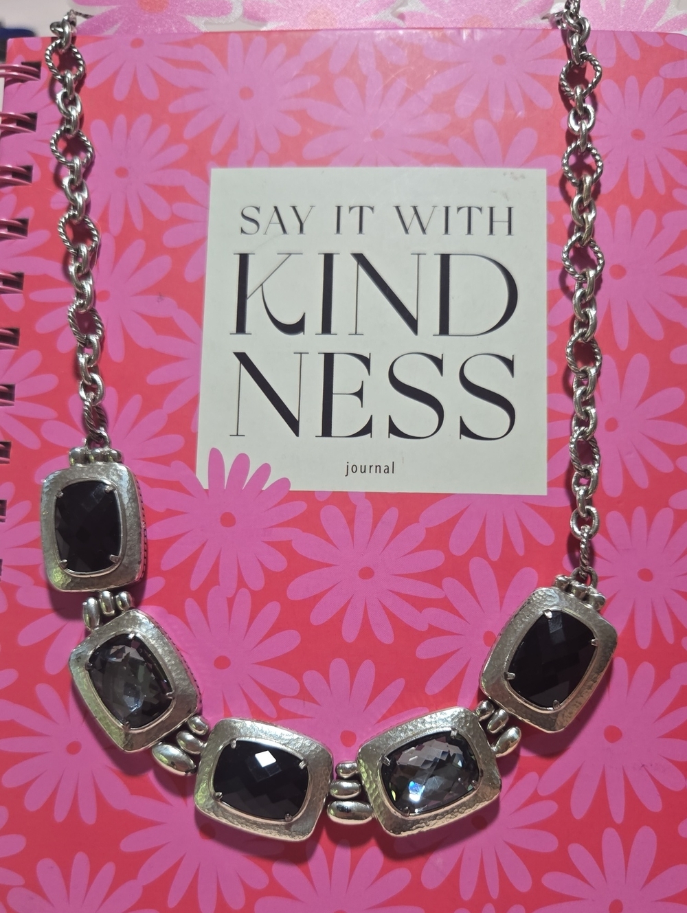 Brighton Silver-Tone Necklace with Black Stones